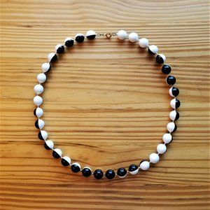 Vintage Black and White Round Bead Necklace